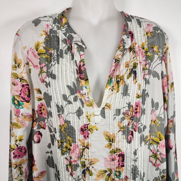 Johnny Was 100% Silk Knee Length Dress Drawstring Waist Pleated Floral Large - Picture 3 of 9